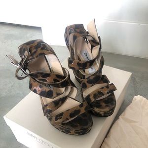 Jimmy Choo- leopard strap wedge sandals